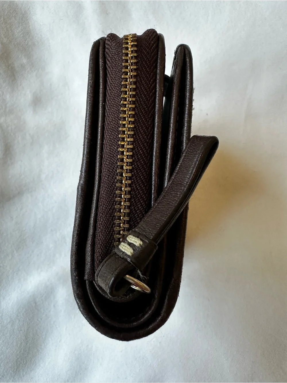 Coach Signature Stripe Bifold Wallet Brown Khaki Canvas Leather Snap Zip Wallet
